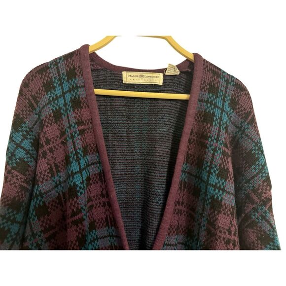 Vintage Maggie Lawrence Plaid Acrylic Purple Sweater Cardigan Oversized Small - Picture 5 of 13